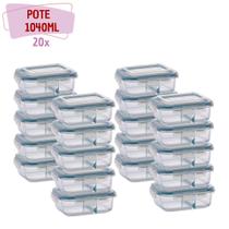 Pote de vidro Hermético 1040ml Divisoria Alimentos 20 unidades Pote de vidro Hermético 1040ml Divisoria Alimentos 20 unidades