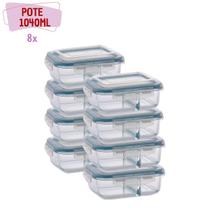 Pote de vidro Hermético 1040ml Divisoria Alimentos 8 unidades - QUALITY HOUSE Pote de vidro Hermético 1040ml Divisoria Alimentos 8 unidades - QUALITY HOUSE