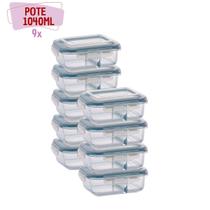 Pote de vidro Hermético 1040ml Divisoria Alimentos 9 unidades - QUALITY HOUSE Pote de vidro Hermético 1040ml Divisoria Alimentos 9 unidades - QUALITY HOUSE