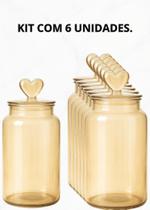 Pote de Vidro Hermético 1310ml com Tampa Coração Kit com 6 Unidades