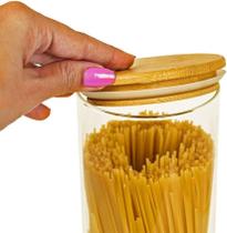 Pote De Vidro Hermético 1,6L Tampa Bambu Sleek Redondo Porta Alimentos Mantimentos Pote De Vidro Hermético 1,6L Tampa Bambu Sleek Redondo Porta Alimentos Mantimentos