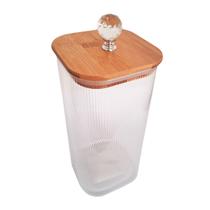 Pote De Vidro Hermético 1800ml Tampa De Bambu Puxado Cristal Pote De Vidro Hermético 1800ml Tampa De Bambu Puxado Cristal