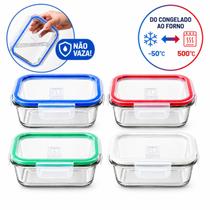 Pote de Vidro Hermético 700ml Retangular Tampa com Trava Não Vaza Livre de BPA Escolha a Cor