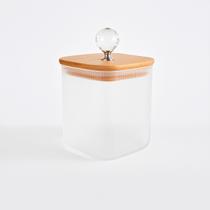 Pote De Vidro Hermético 700ml Tampa De Bambu Puxado Cristal Pote De Vidro Hermético 700ml Tampa De Bambu Puxado Cristal