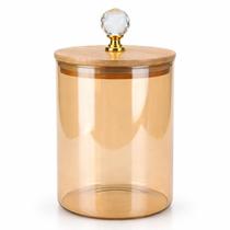 Pote de Vidro Hermético Âmbar 950ml Tampa de Bambu Premium Porta Mantimentos