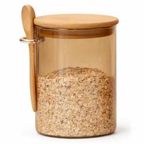Pote de Vidro Hermético Borossilicato Redondo Âmbar C/Colher 650ml Mantimentos Grãos Decoração Cozinha Pote de Vidro Hermético Borossilicato Redondo Âmbar C/Colher 650ml Mantimentos Grãos Decoração Cozinha