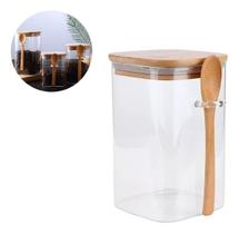 Pote De Vidro Hermético Colher Bambu Sal Açúcar Café 15Cm