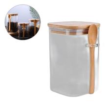 Pote De Vidro Hermético Colher Bambu Sal Açúcar Café 15Cm