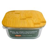Pote de Vidro Hermético com Tampa de Bambu 780 ml Quadrado