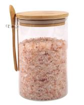 Pote De Vidro Hermético Com Tampa E Colher De Bambu 760ml Porta Tempero Mantimentos Marmita Redondo