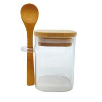 Pote de Vidro Hermético com Tampa e Colher de Bambu - 8x6cm - 185ml - 1 unidade - Rizzo