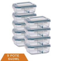 Pote de Vidro Hermético Divisoria 640ml Alimento -9 Unidades