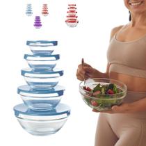 Pote de vidro hermético kit 5 unidades redondo vedação organização cozinha freezer micro ondas