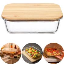Pote de Vidro Hermético Marmita 1040ML Tampa de Bambu para Alimentos Transparente Lehaví