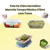 Pote De Vidro Hermético Marmita Mantimentos Fitness Tampa Plástico 370ml C/ Trava