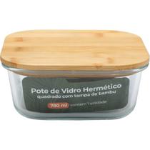 Pote de vidro hermético quadrado c/ tampa bambu 780ml - casavita Pote de vidro hermético quadrado c/ tampa bambu 780ml - casavita