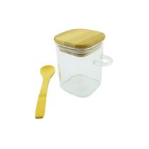 Pote de Vidro Hermético Quadrado com Colher 8cm