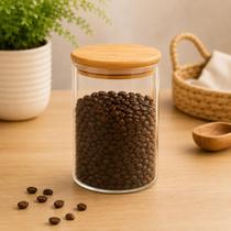 Pote de Vidro Hermético Redondo 1,1L Tampa de Bambu Casa Vita Organizador Mantimentos Cozinha