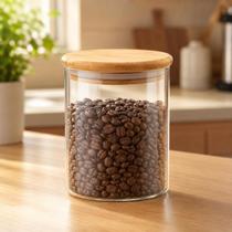 Pote de Vidro Hermético Redondo 800ML com Tampa de Bambu Porta Mantimentos Organizador Cozinha Decorativo