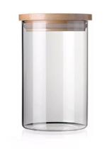 Pote De Vidro Hermético Redondo Tampa Bambu 1 litro Porta Tempero Mantimentos Marmita Condimentos