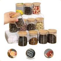 Pote de Vidro Hermetico Tampa Bambu Porta Temperos Bambu Potes Para Temperos Pote de Vidro Para Tempero 10un