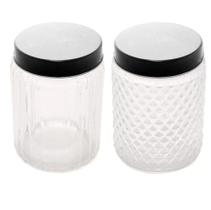 Pote de vidro lapidado sortido com tampa inox preta 500ml