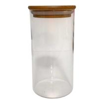 Pote de vidro Liso Redondo C/tp Hermetica de Madeira /Bambu 300ml