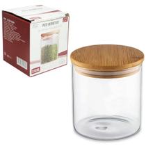 Pote de vidro liso redondo com tampa hermetica de madeira / bambu 550ml