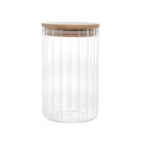 Pote de Vidro Mantimento 640 ML Canelado Tampa de Bambu Pote de Vidro Mantimento 640 ML Canelado Tampa de Bambu