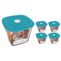Pote De Vidro Marinex Quadrado Alto Facilita C/ Tampa 1L 4Un