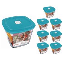 Pote De Vidro Marinex Quadrado Alto Facilita C/ Tampa 1L 7Un