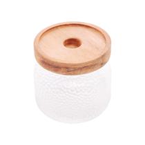 Pote de vidro martelado com tampa de acacia petra 350ml lyor Pote de vidro martelado com tampa de acacia petra 350ml lyor