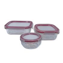 Pote De Vidro para alimentos Com Tampa Hermética Mantimento Freezer Microondas Forno Conjunto com 3 unidades - Wincy