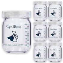 Pote de Vidro para Leite Materno 150ml Super Mamãe Original-7unidades
