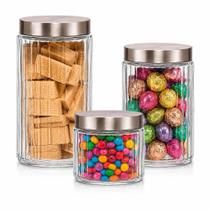 Pote de vidro para mantimentos jogo com 3 potes tampa hermetica Pote de vidro para mantimentos jogo com 3 potes tampa hermetica