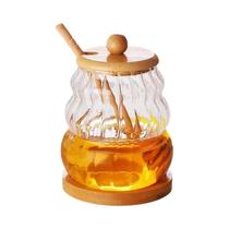 Pote De Vidro Para Mel De 450ML Com Colher De Madeira E Tampa Selada Dispensador De Xarope Selado
