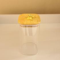 Pote de Vidro QUADRADO ARGOLA M 700ml Tampa Bambu Porta Mantimentos Resistente