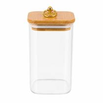Pote de Vidro QUADRADO ARGOLA M 700ml Tampa Bambu Porta Mantimentos Resistente Pote de Vidro QUADRADO ARGOLA M 700ml Tampa Bambu Porta Mantimentos Resistente