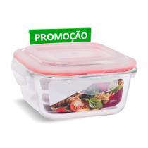 Pote de Vidro Quadrado com Tampa Hermética 520ml Vermelho (QH) - Quality House