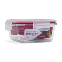 Pote de Vidro Quadrado com Tampa Hermética 520ml Vermelho (QH)
