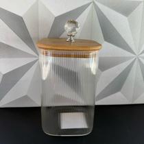 Pote de vidro quadrado com tampa hermética de bambu decorada para mantimentos grande médio farinha café açúcar canelado