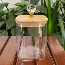 Pote de vidro Quadrados com tampa de bambu e Cristal herméticos pote Pote de vidro Quadrados com tampa de bambu e Cristal herméticos pote