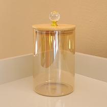 Pote de vidro redondo ambar liso cristal com tampa de bambu 950ml pote hermético armazenamento Pote de vidro redondo ambar liso cristal com tampa de bambu 950ml pote hermético armazenamento