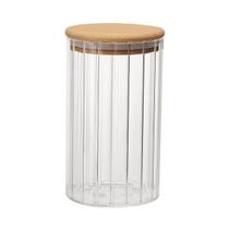 Pote De Vidro Redondo Canelado Com Tampa De Bambu 850ml Euro Home