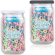 Pote De Vidro Redondo Com Tampa De Metal Preto/Branco 1L