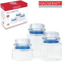 Pote De Vidro Redondo Com Tampa Hermética 3 Peças 300/470/670ML - Hauskraft