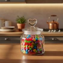 Pote De Vidro Redondo Com Tampa Hermética Coração 620 Ml