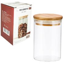 Pote de vidro redondo com tampa hermética de bambu 250ml