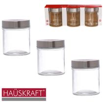 Pote De Vidro Redondo Com Tampa Hermética De Inox Sabrina Hauskraft Com 3 Peças 350ml