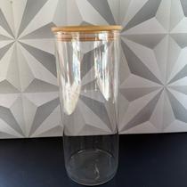 Pote de vidro redondo com tampa hermético de bambu redondo grande ou médio para mantimentos farinha açúcar café marrom